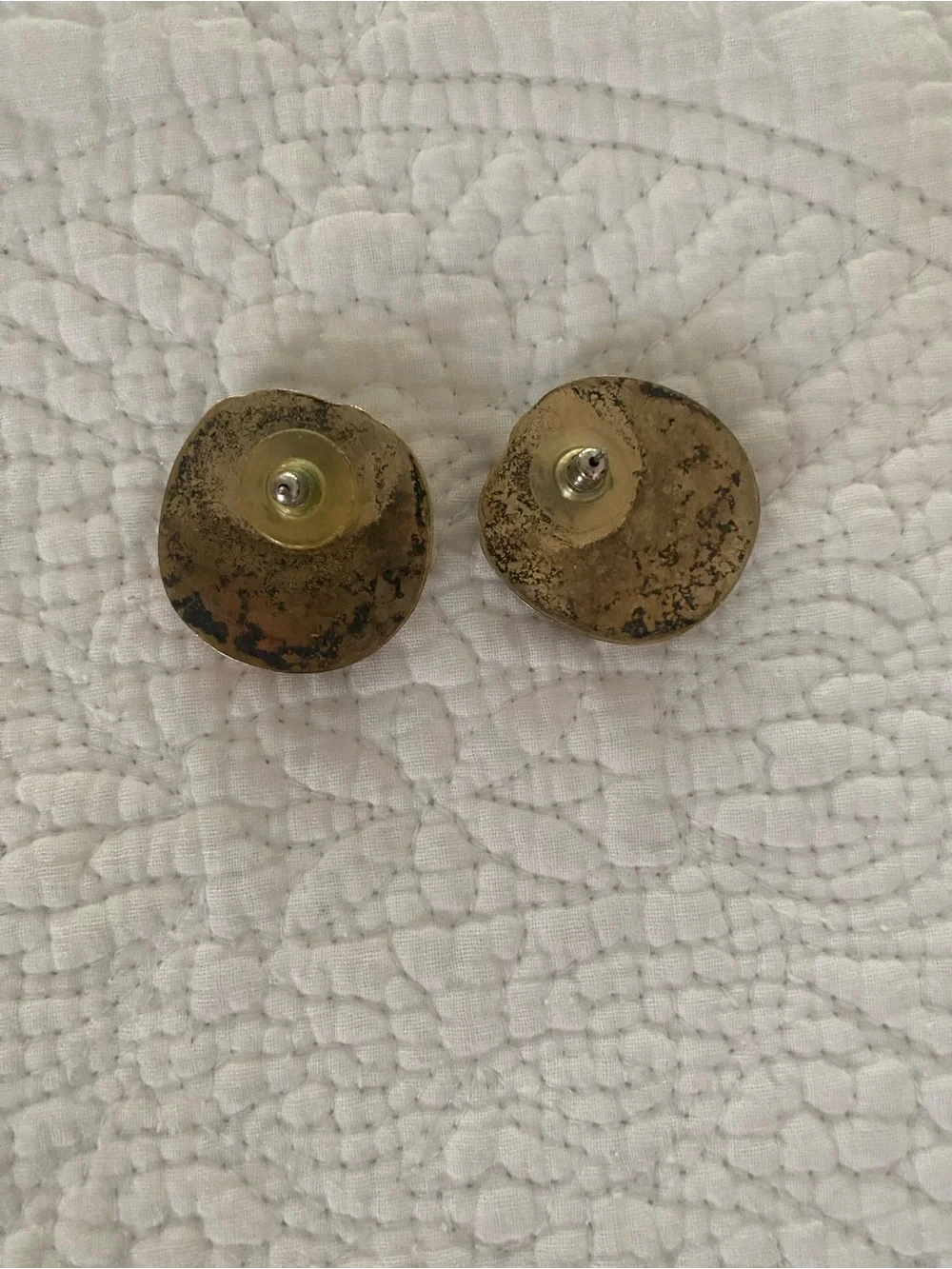 Earrings Round Metallic Gold Toned Patina